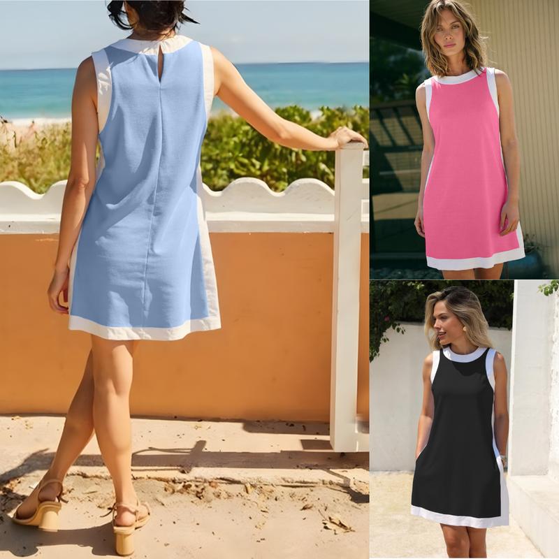 Women's 2-Piece Sets Color Block Crewneck Sleeveless Top + Skirt & Shorts w