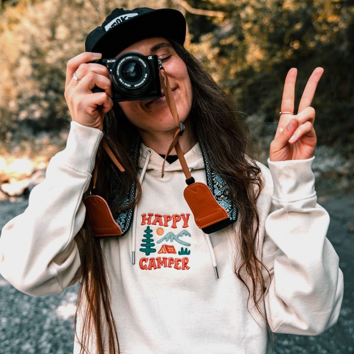 Organic Embroidered  "Happy Camper" Hoodie