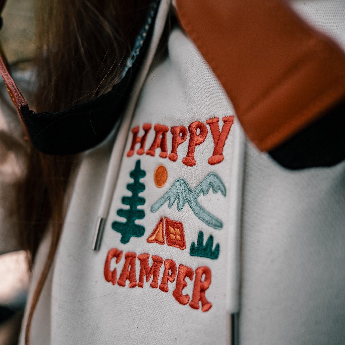 Organic Embroidered  "Happy Camper" Hoodie