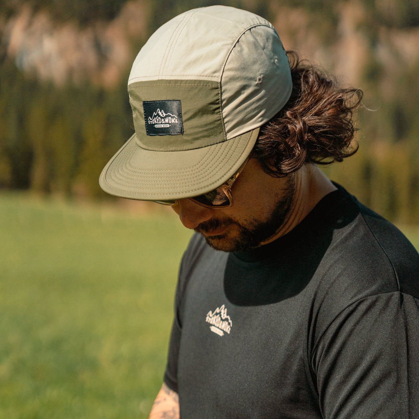 Recycled "Active" five-panel Cap in Army/Eucalyptus