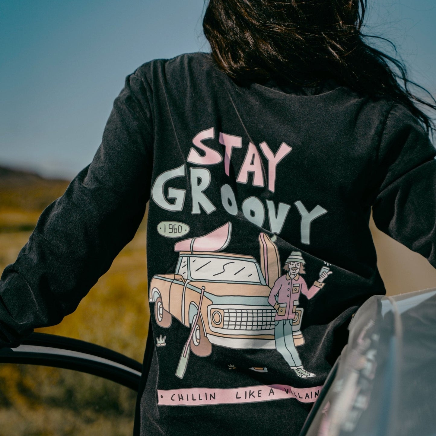 Stone Washed "Stay Groovy" Long-sleeve Tee