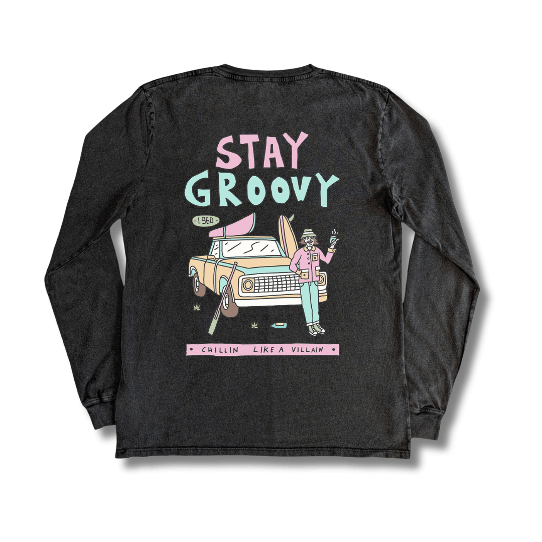 Stone Washed "Stay Groovy" Long-sleeve Tee