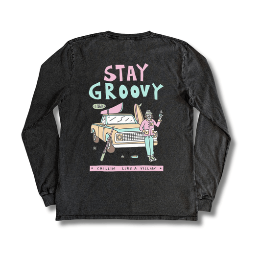 Stone Washed "Stay Groovy" Long-sleeve Tee